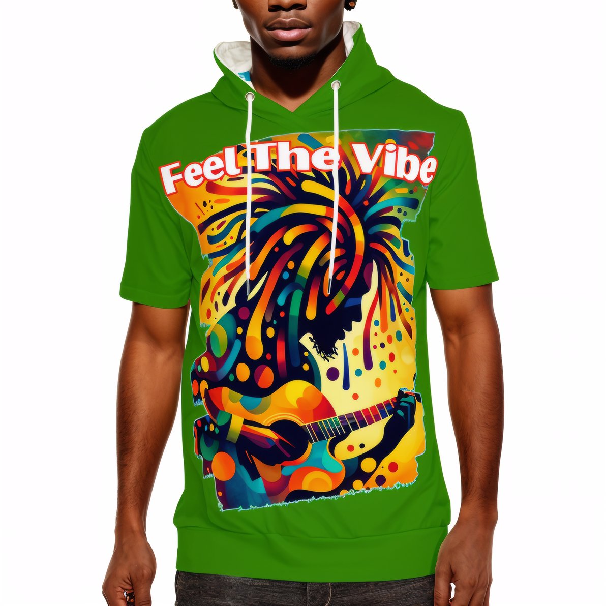 Men’s Cotton Hooded T-Shirt "Feel the Vibe, Caribbean Vibes"