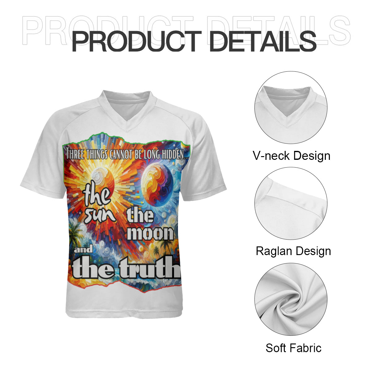 Men's V-Neck Polyester T-Shirt "The Sun, The Moon, The Truth"