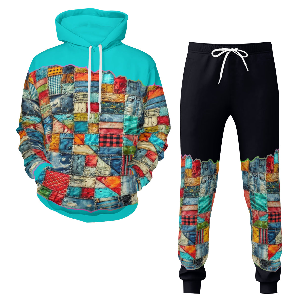 Men’s Adult Hoodie Set with Double-Layer Hood "Patchwork Print"