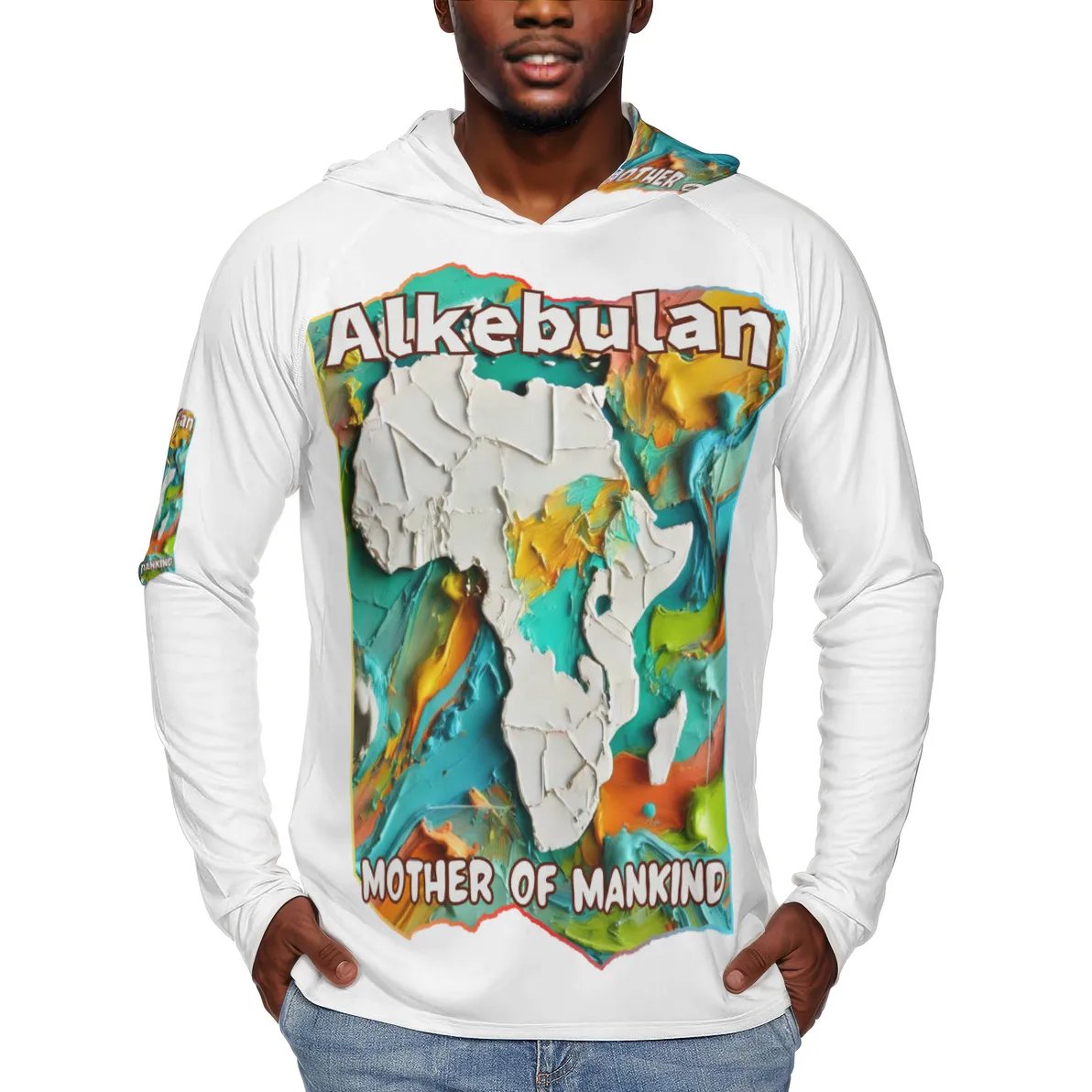 Men's Sun Protection Long Sleeve Hoodie "Alkebulan, The Mother of Mankind"