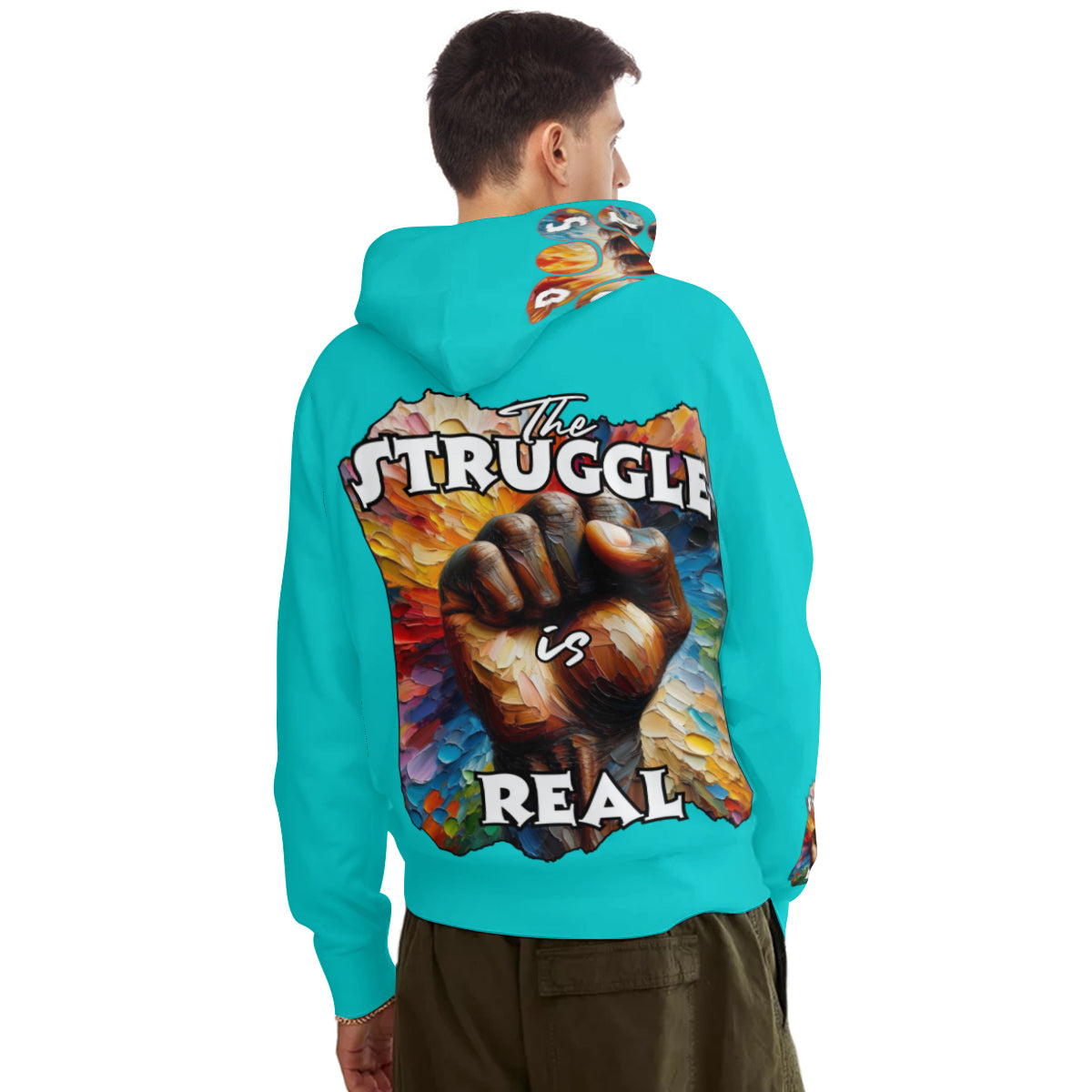 Men's Adult Hoodie Set with Double-Layer Hood "Don't Stop, The Struggle is Real""