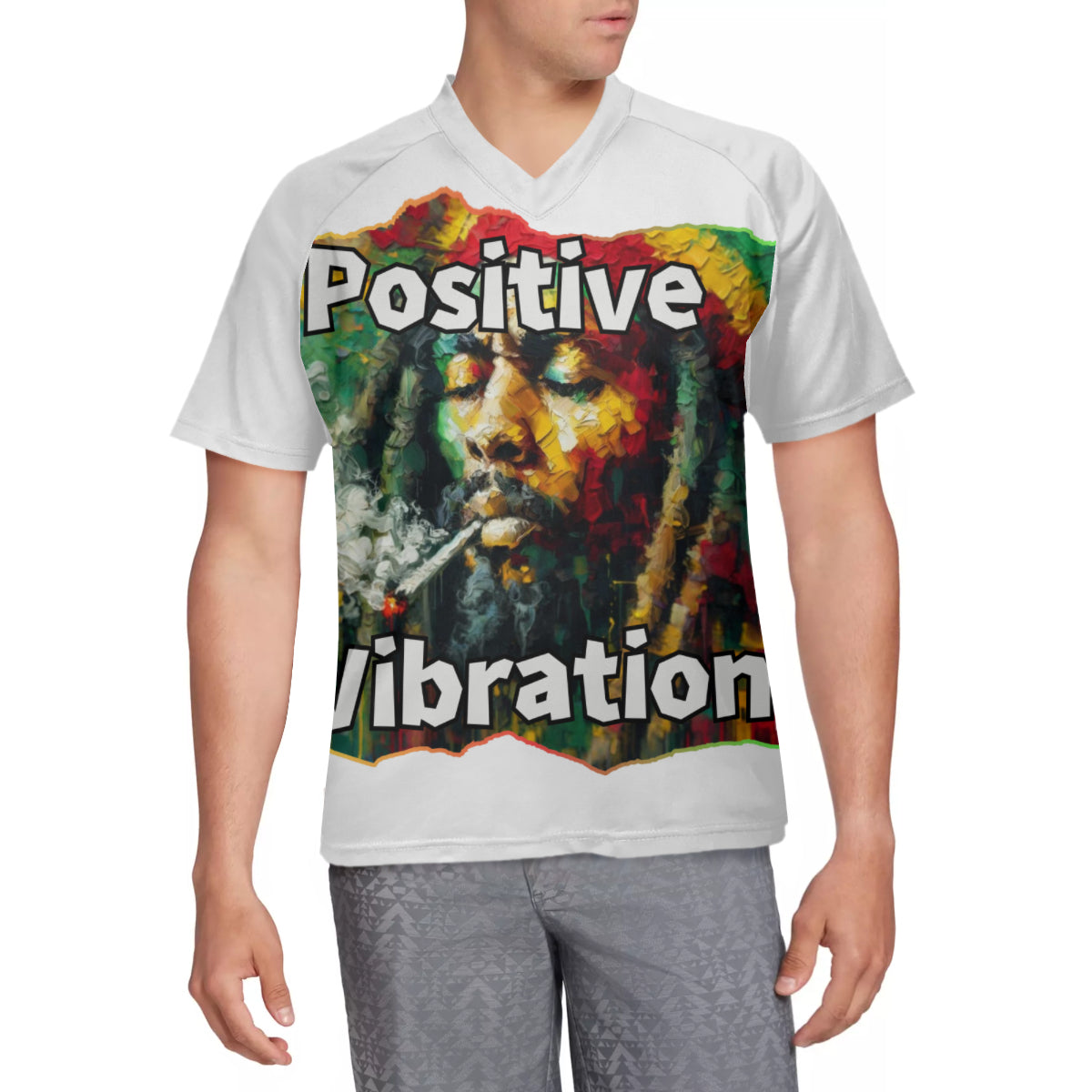 Men's V-Neck Polyester T-Shirt "Positive Vibration"