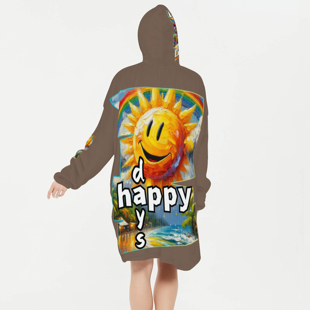 Flannel Sleeper Blanket Hoodie | "Love Life, Happy Days"