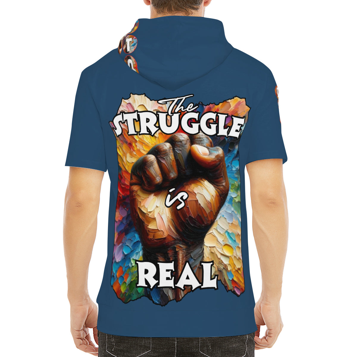 Men’s Cotton Hooded T-Shirt "Don't Stop, The Struggle is Real"