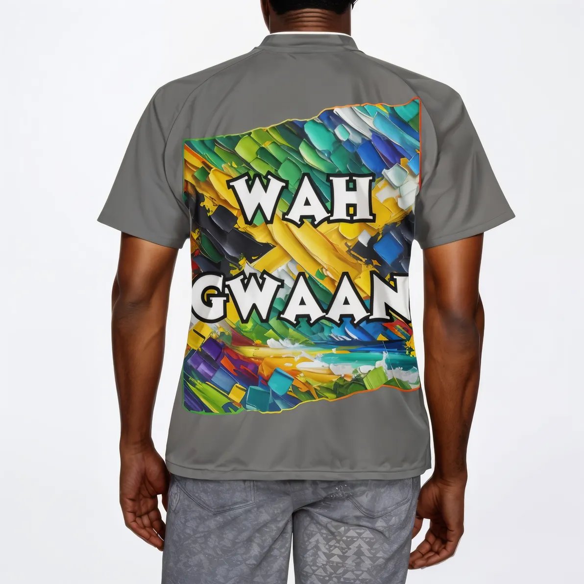 Men's V-Neck Polyester T-Shirt "Bless Up, Wah Gwaan"