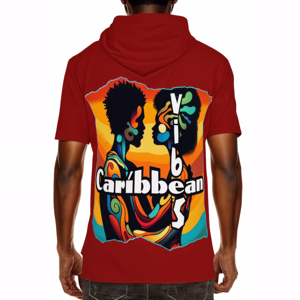 Men’s Cotton Hooded T-Shirt "Feel the Vibe, Caribbean Vibes"