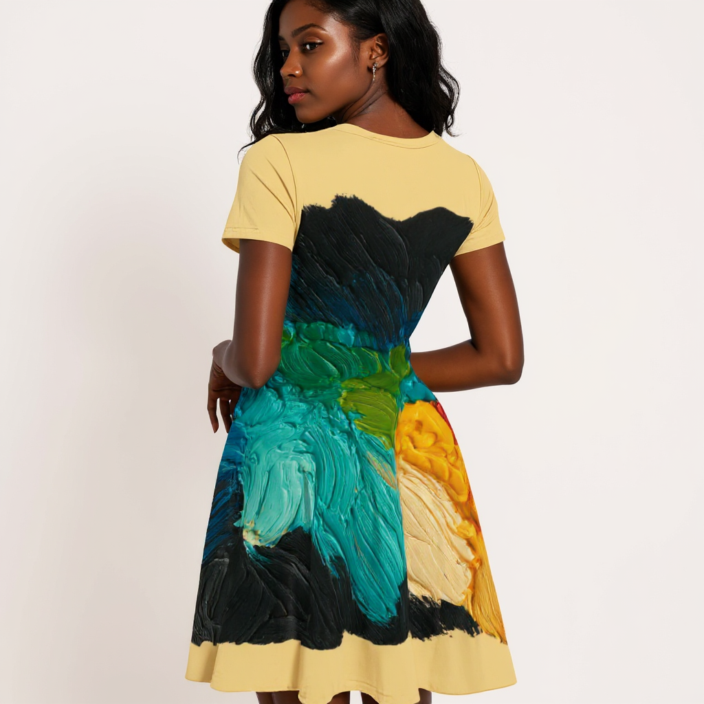 Premium Milk-Silk Short Sleeve Summer Dress |"Paint Abstract"