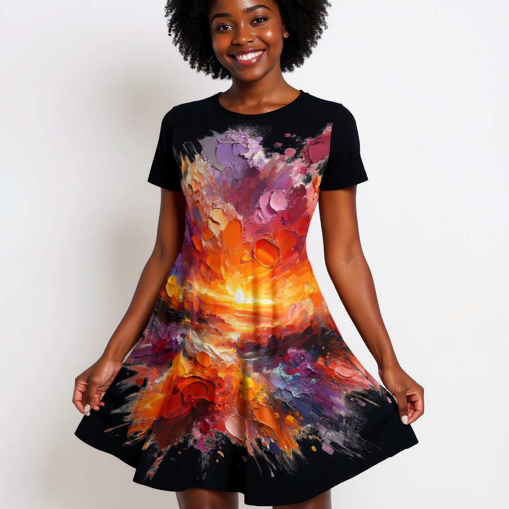 Premium Milk-Silk Short Sleeve Summer Dress |"Sunset"