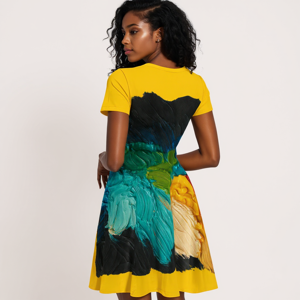 Premium Milk-Silk Short Sleeve Summer Dress |"Paint Abstract"