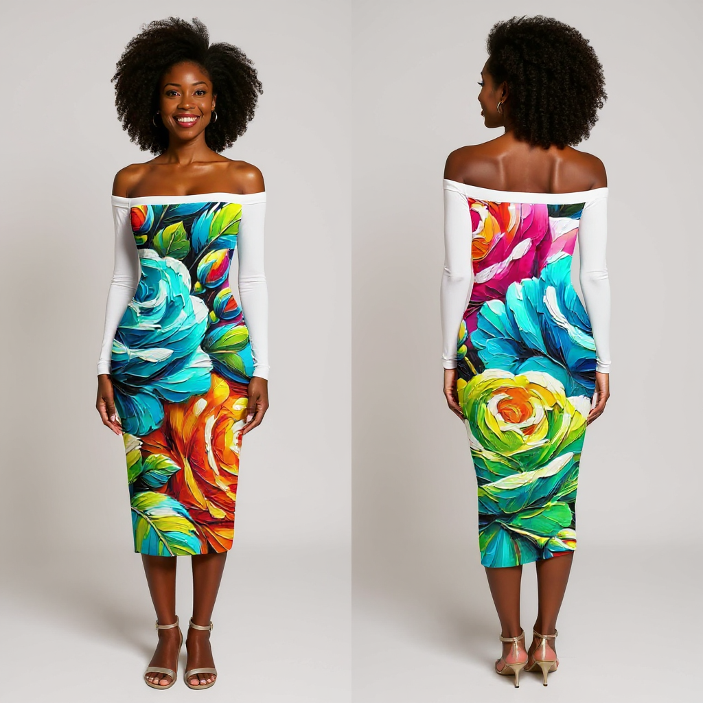 Eclipse Bodycon Off-Shoulder Dress | "Floral Print2"