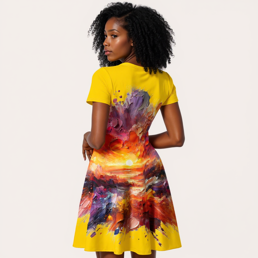 Premium Milk-Silk Short Sleeve Summer Dress |"Sunset"