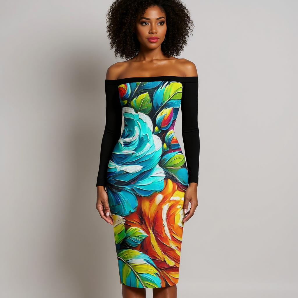 Eclipse Bodycon Off-Shoulder Dress | "Floral Print2"