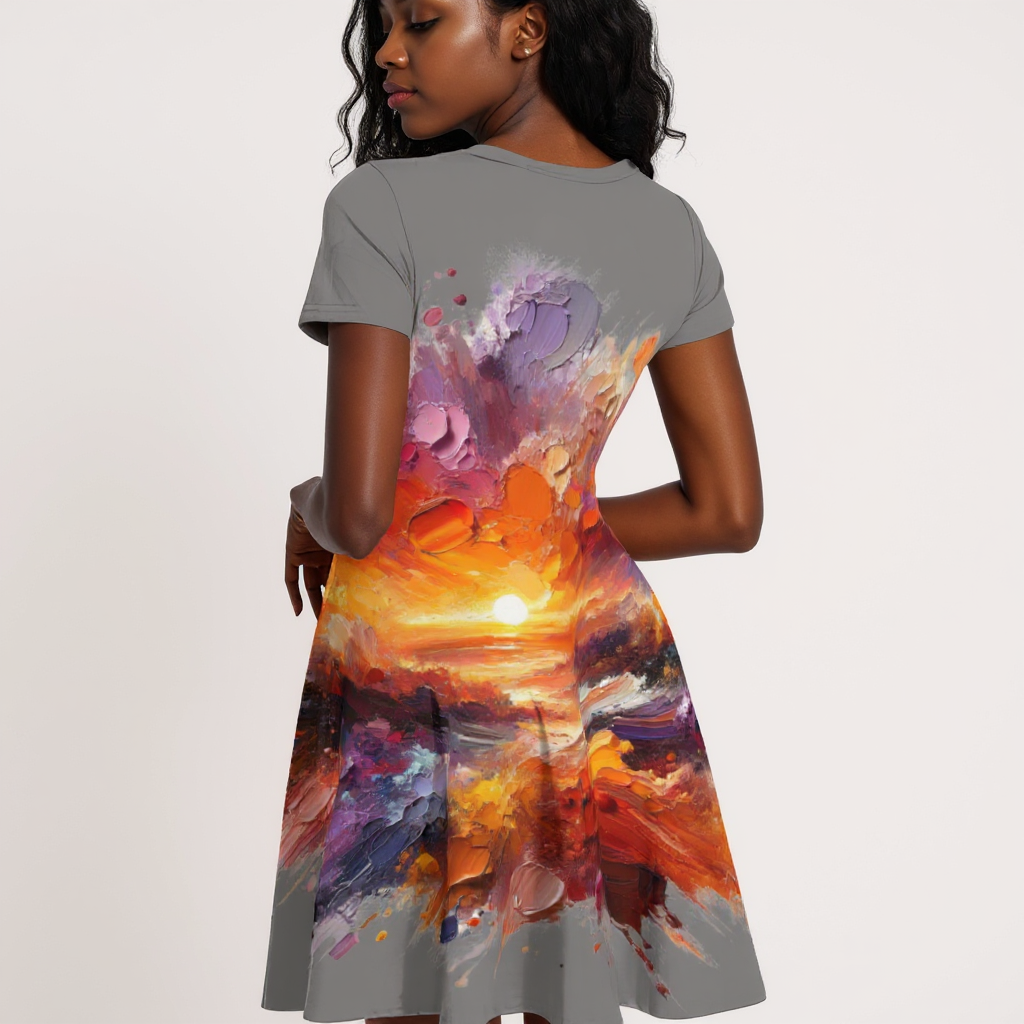 Premium Milk-Silk Short Sleeve Summer Dress |"Sunset"