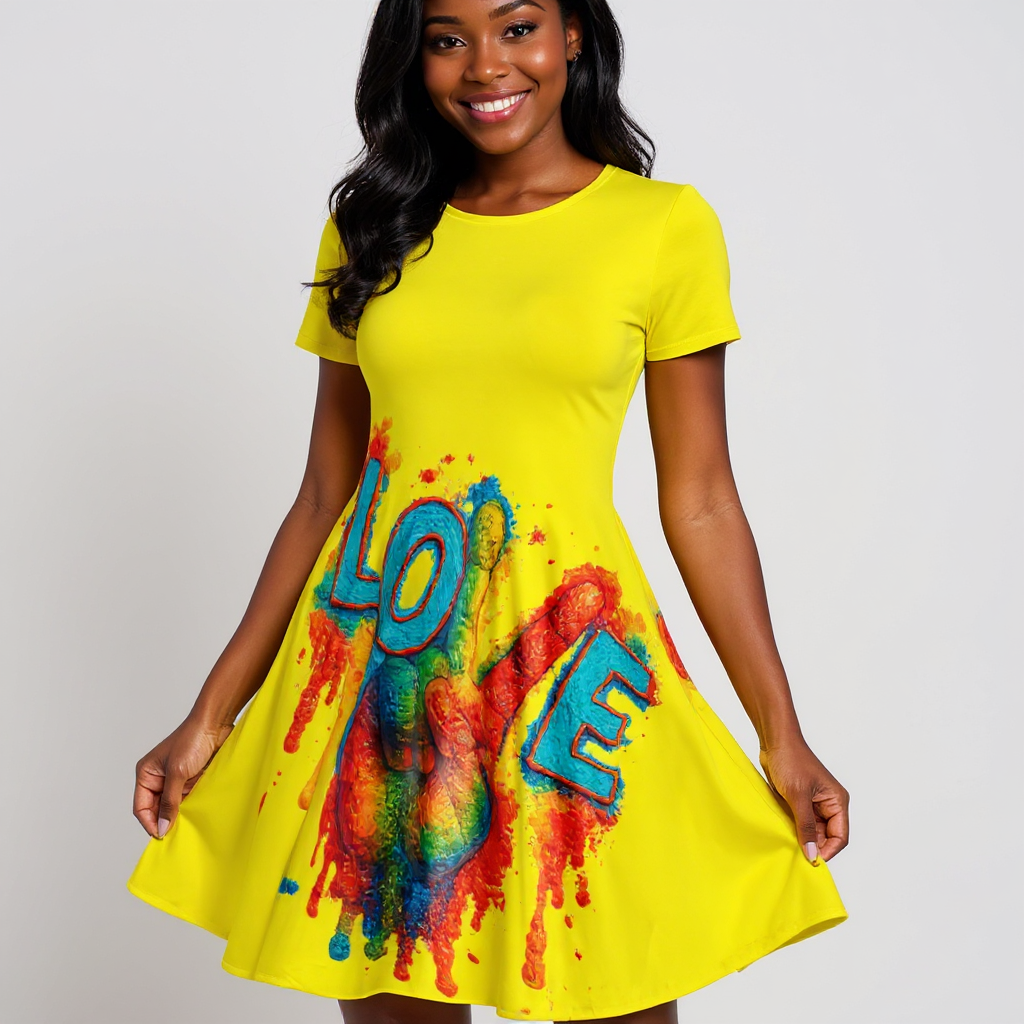 Premium Milk-Silk Short Sleeve Summer Dress |"Peace & Love"