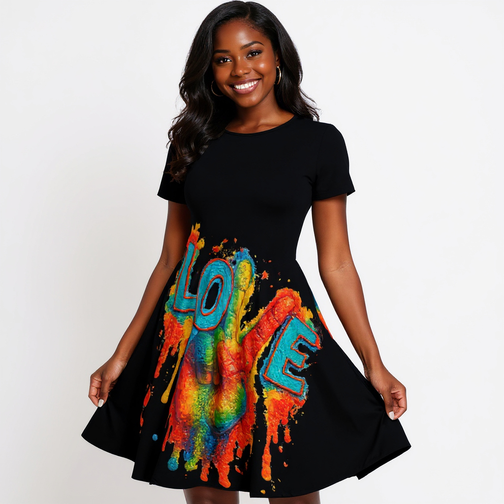 Premium Milk-Silk Short Sleeve Summer Dress |"Peace & Love"