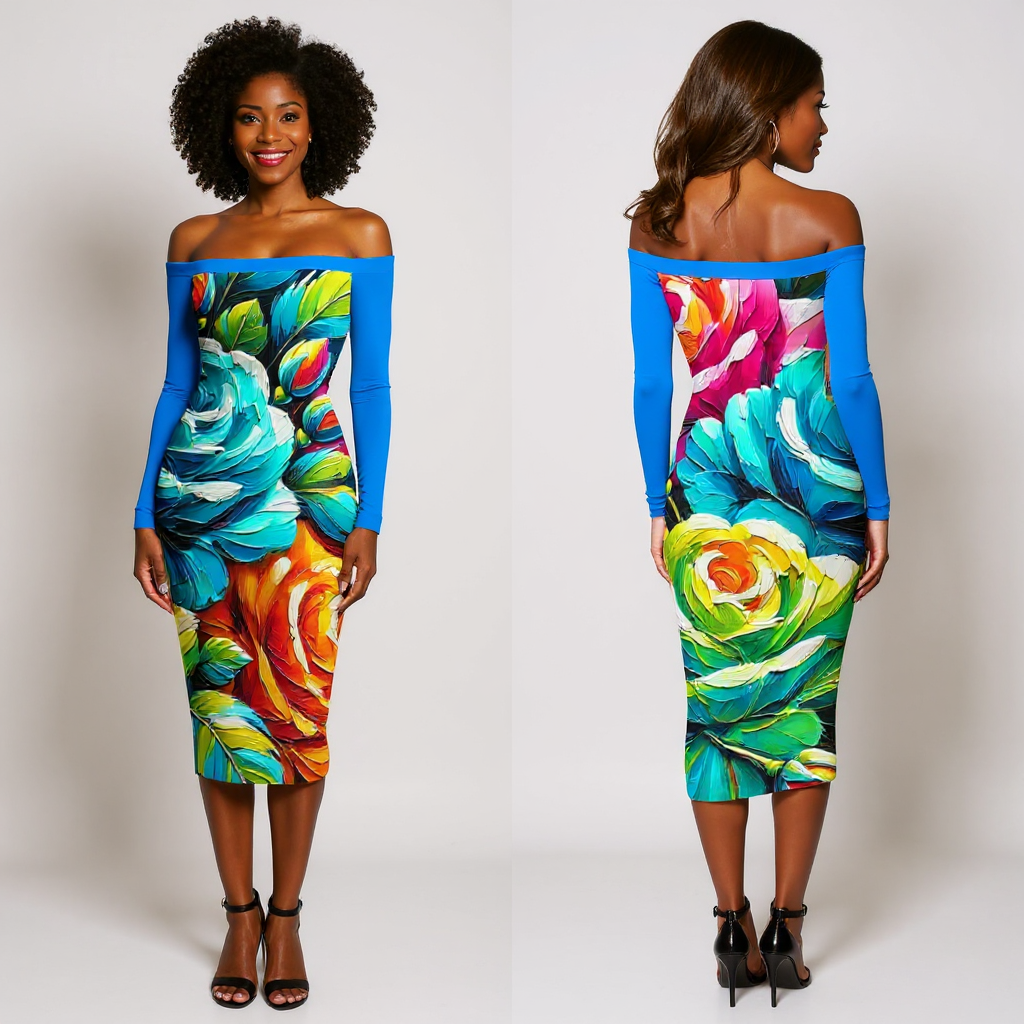 Eclipse Bodycon Off-Shoulder Dress | "Floral Print2"
