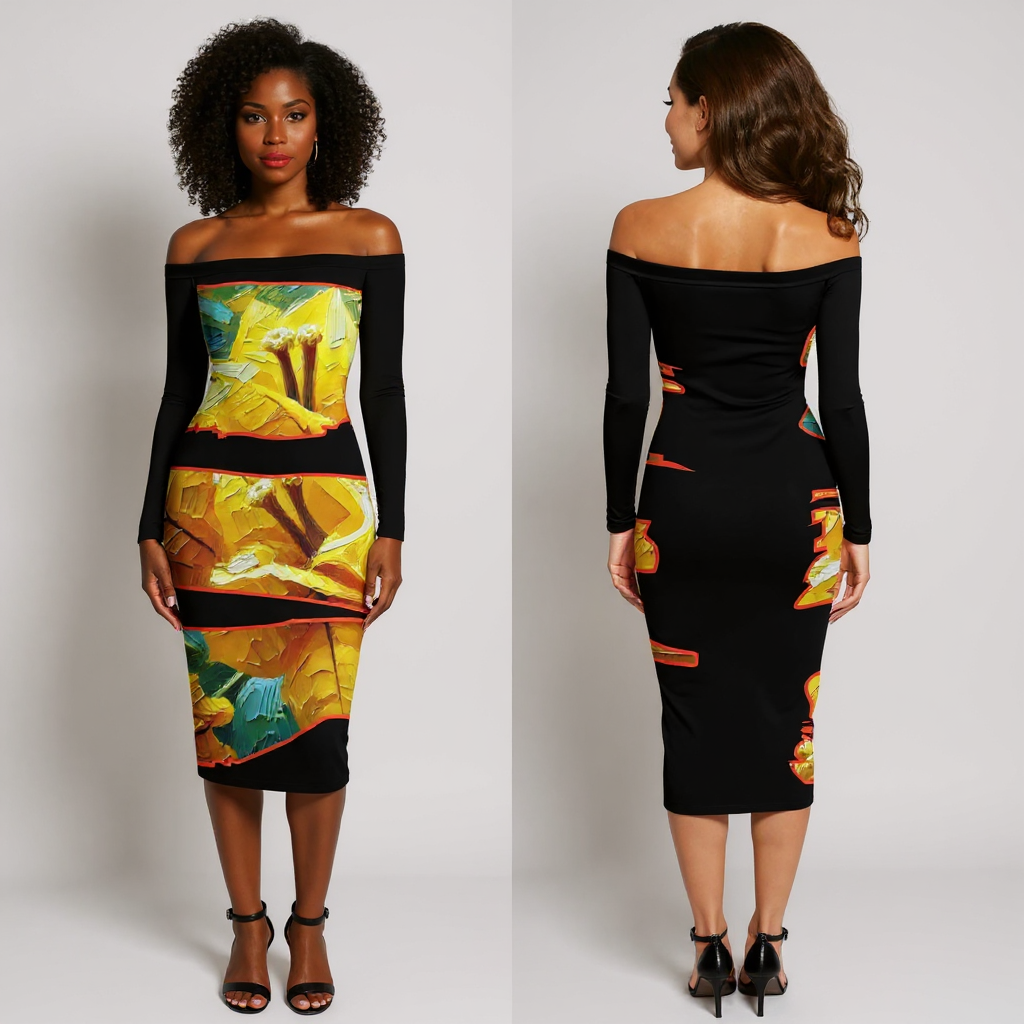Eclipse Bodycon Off-Shoulder Dress | "Tropical Flower"