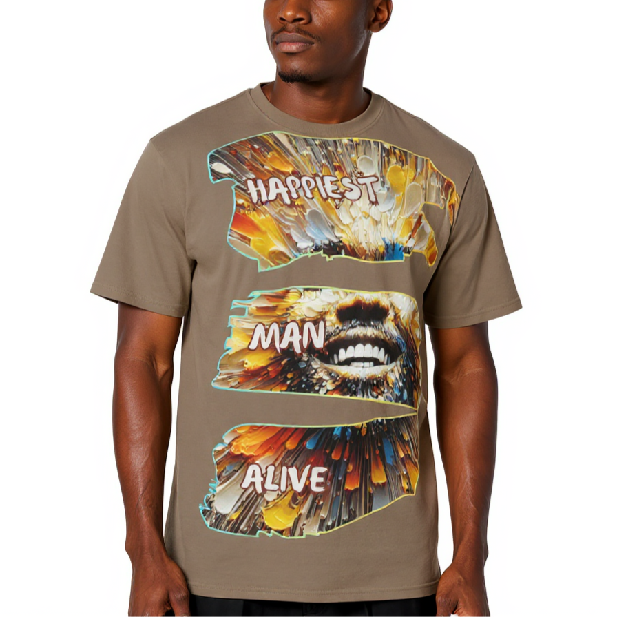 Men's Crewneck Cotton+Polyester Premium T-shirt | "Happiest Man Alive"