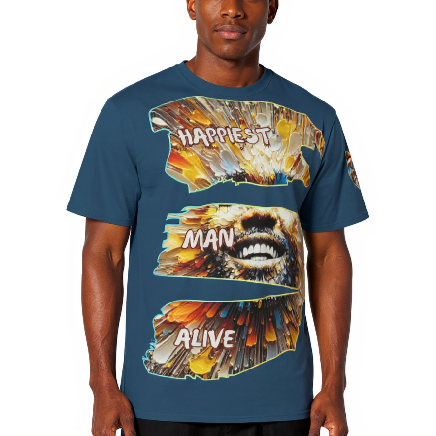 Men's Crewneck Cotton+Polyester Premium T-shirt | "Happiest Man Alive"