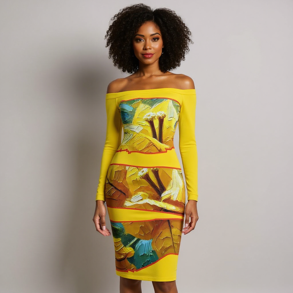 Eclipse Bodycon Off-Shoulder Dress | "Tropical Flower"