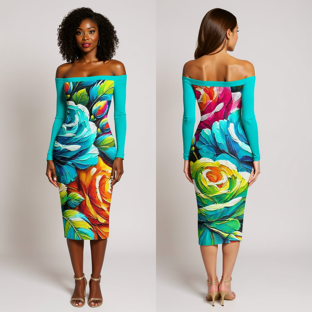 Eclipse Bodycon Off-Shoulder Dress | "Floral Print2"
