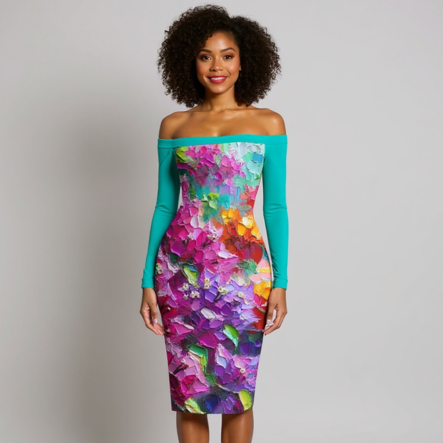 Eclipse Bodycon Off-Shoulder Dress | "Floral Print"