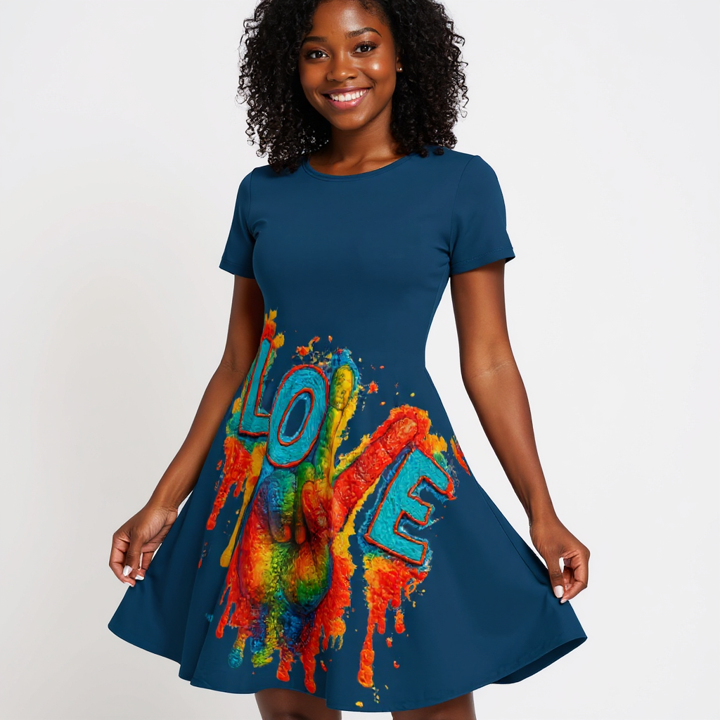 Premium Milk-Silk Short Sleeve Summer Dress |"Peace & Love"