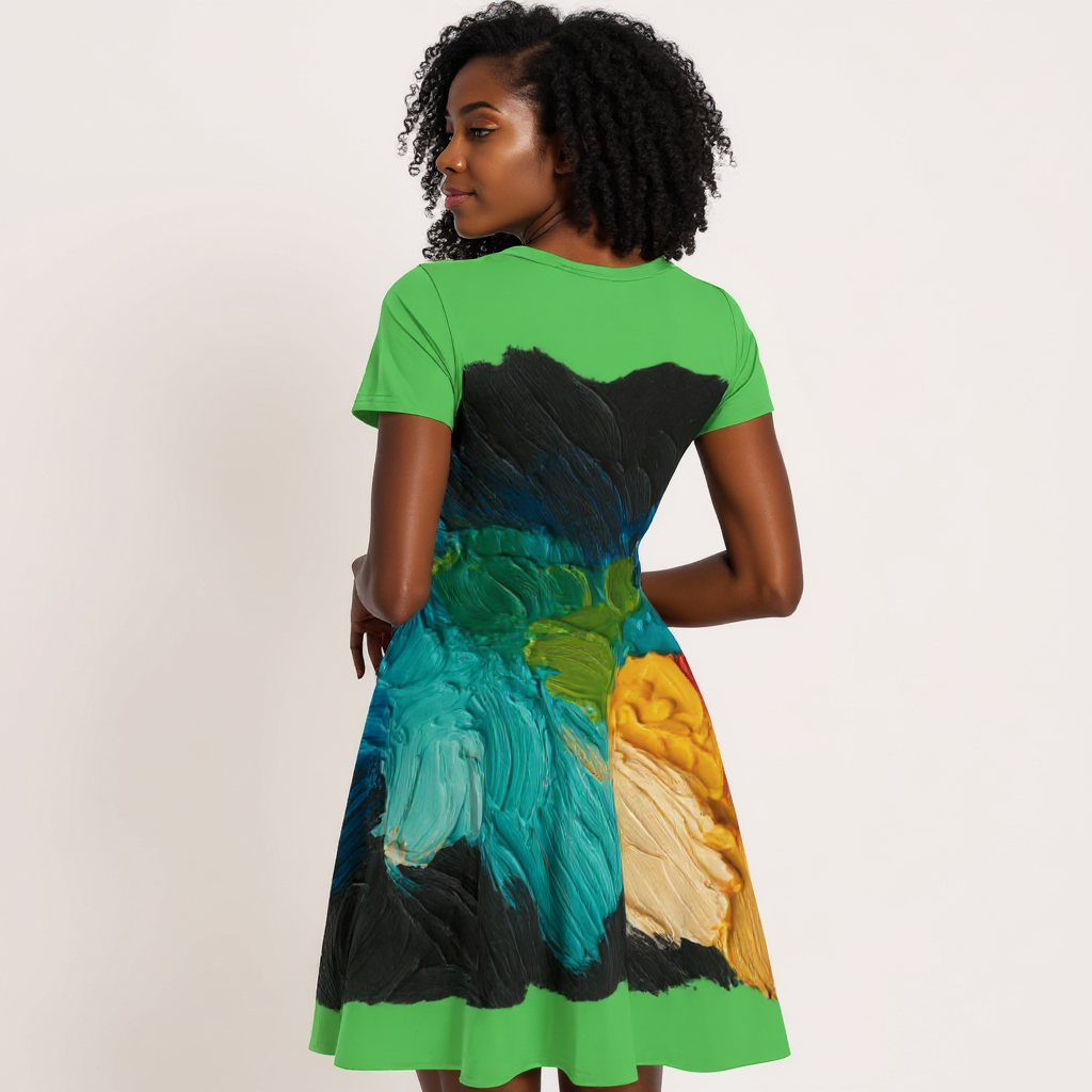 Premium Milk-Silk Short Sleeve Summer Dress |"Paint Abstract"