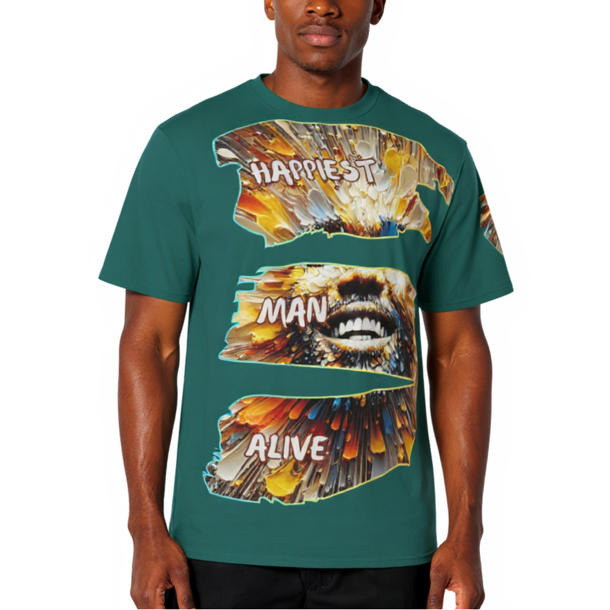 Men's Crewneck Cotton+Polyester Premium T-shirt | "Happiest Man Alive"