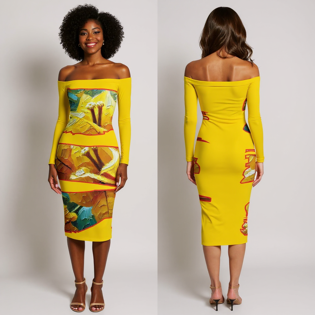 Eclipse Bodycon Off-Shoulder Dress | "Tropical Flower"