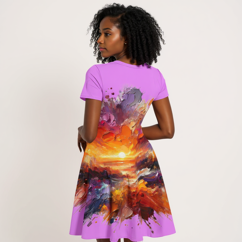 Premium Milk-Silk Short Sleeve Summer Dress |"Sunset"