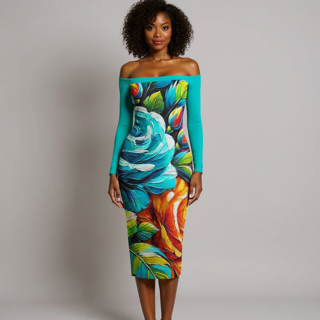 Eclipse Bodycon Off-Shoulder Dress | "Floral Print2"