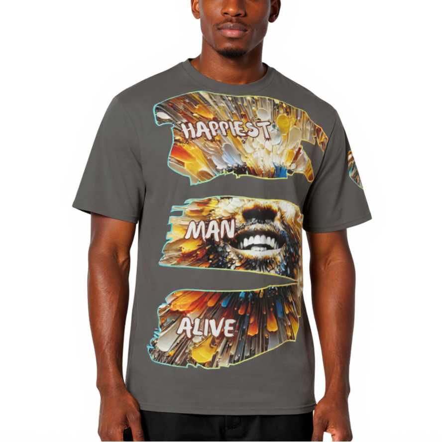 Men's Crewneck Cotton+Polyester Premium T-shirt | "Happiest Man Alive"