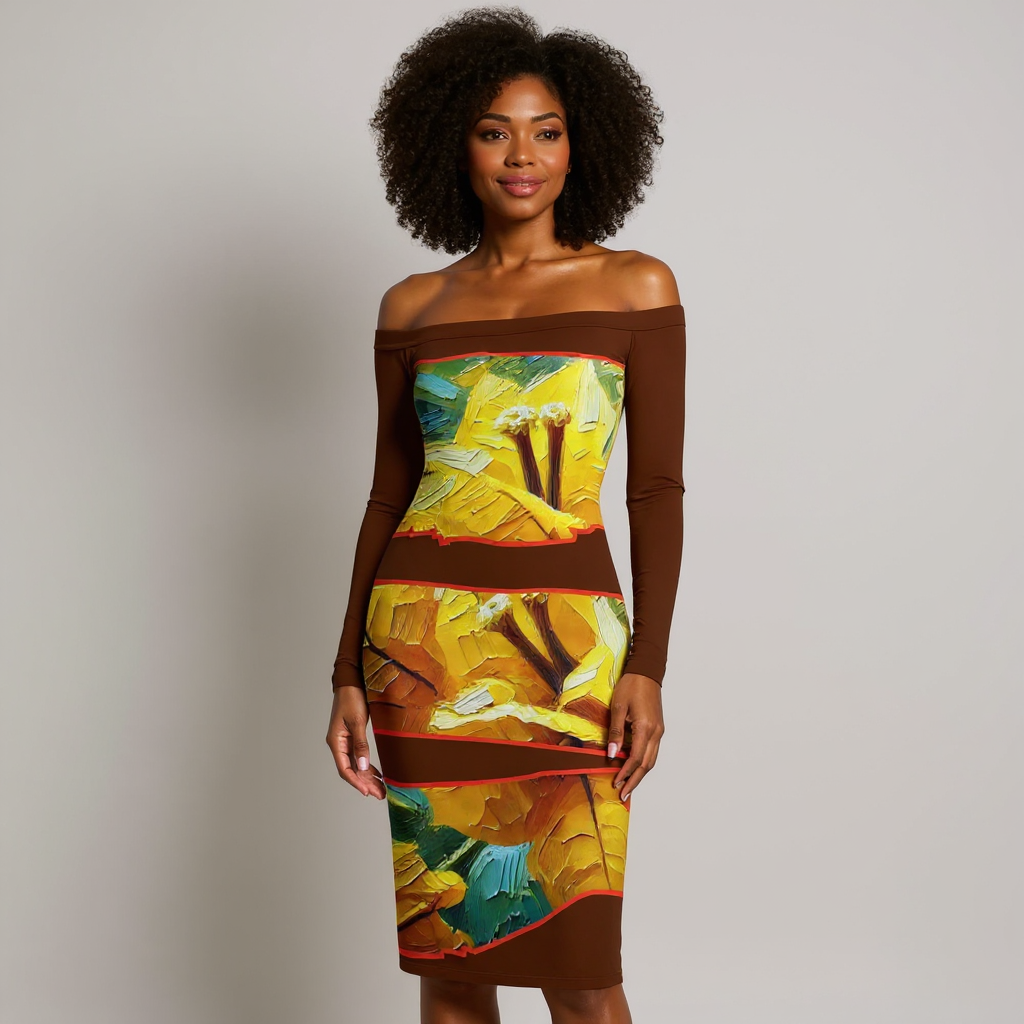 Eclipse Bodycon Off-Shoulder Dress | "Tropical Flower"