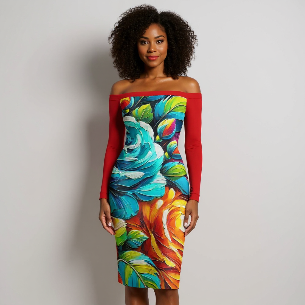 Eclipse Bodycon Off-Shoulder Dress | "Floral Print2"