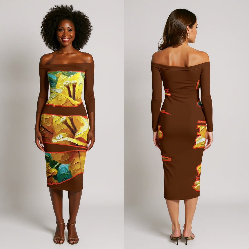 Eclipse Bodycon Off-Shoulder Dress | "Tropical Flower"