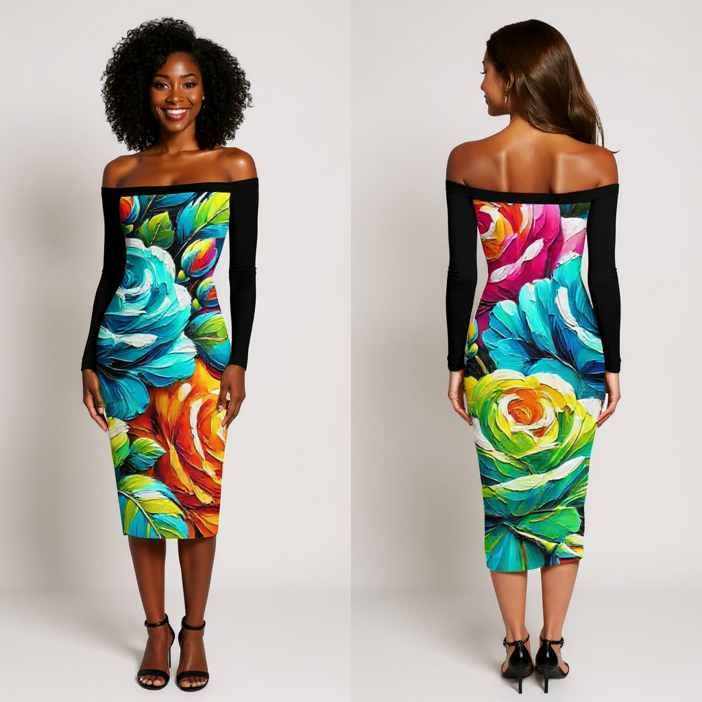 Eclipse Bodycon Off-Shoulder Dress | "Floral Print2"