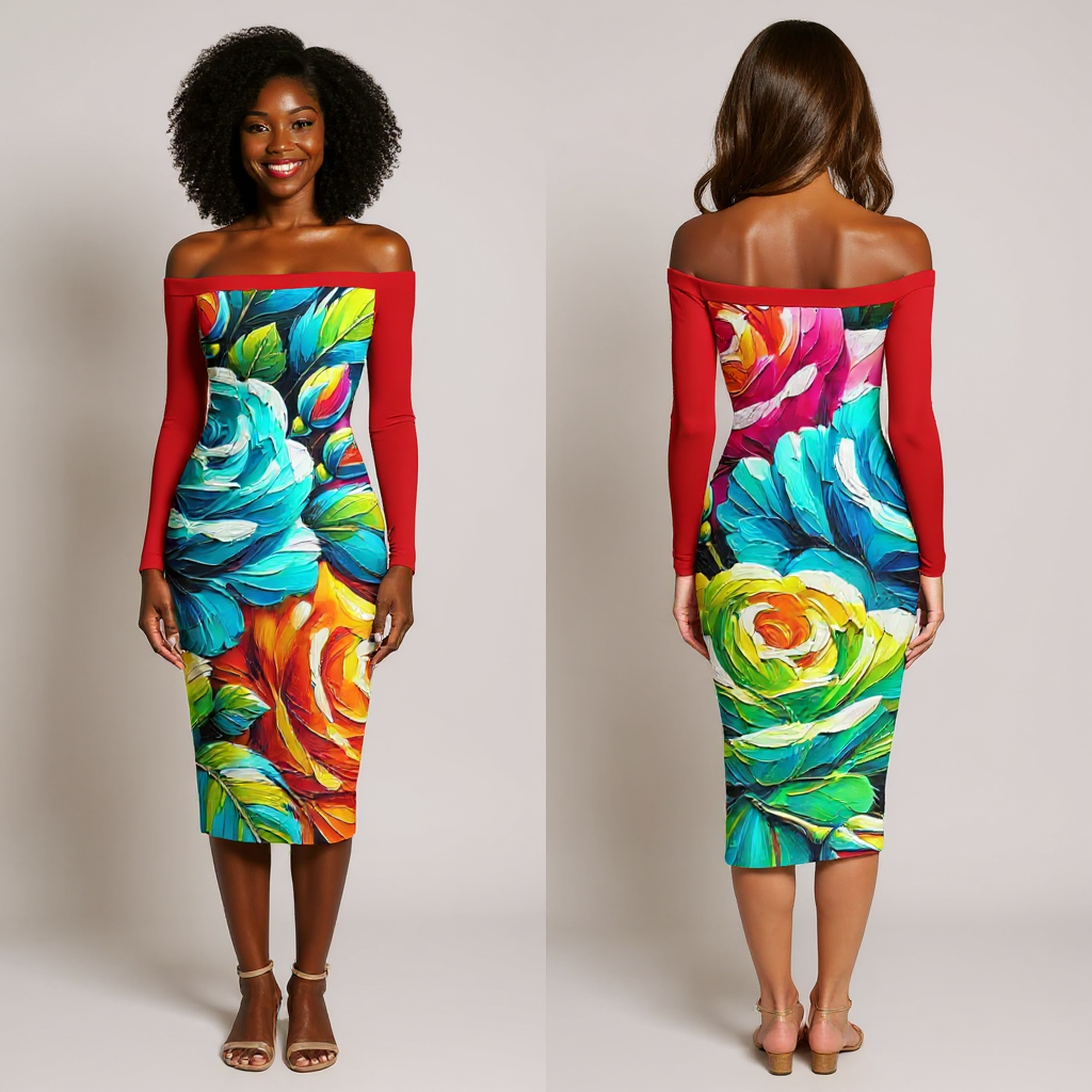 Eclipse Bodycon Off-Shoulder Dress | "Floral Print2"