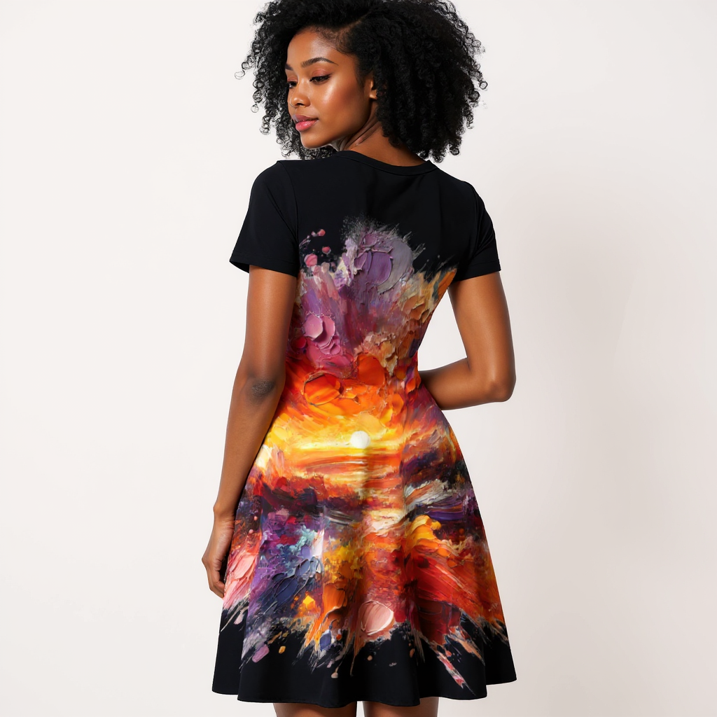 Premium Milk-Silk Short Sleeve Summer Dress |"Sunset"