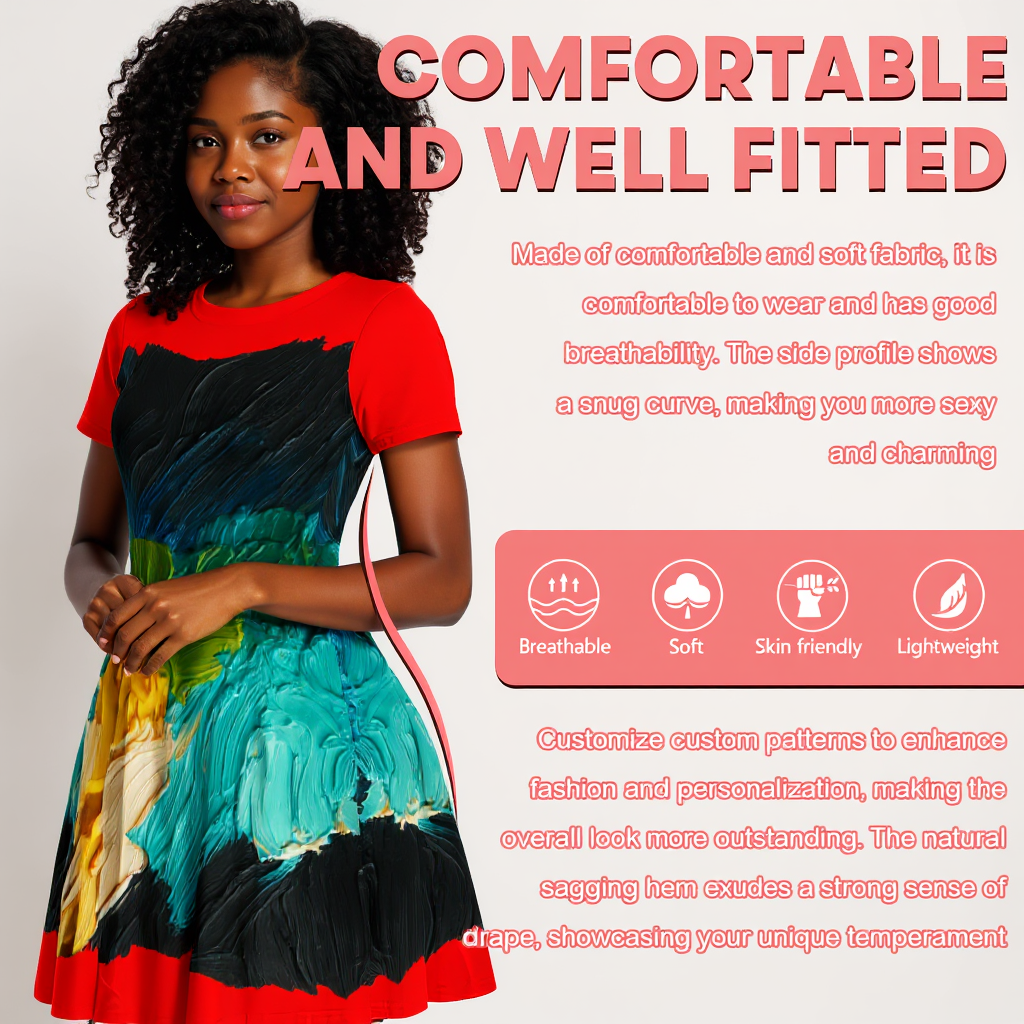 Premium Milk-Silk Short Sleeve Summer Dress |"Paint Abstract"