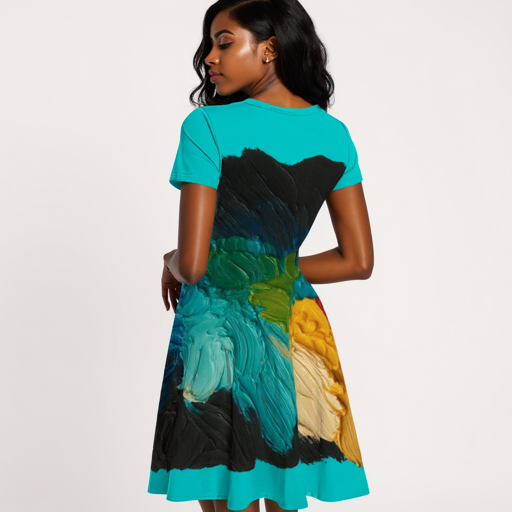 Premium Milk-Silk Short Sleeve Summer Dress |"Paint Abstract"