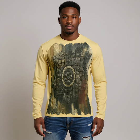 Men's Sun Protection Crewneck Long Sleeve T-Shirt | "African Abstract"