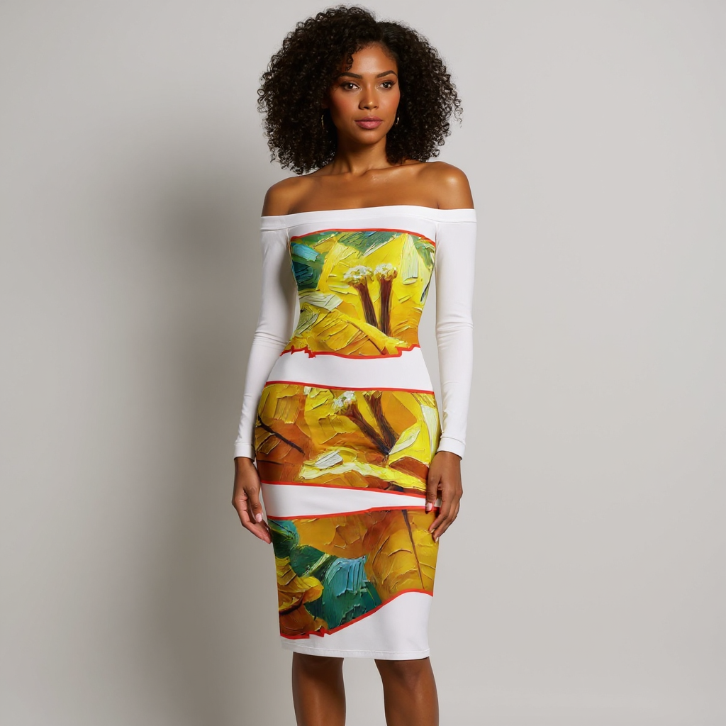 Eclipse Bodycon Off-Shoulder Dress | "Tropical Flower"