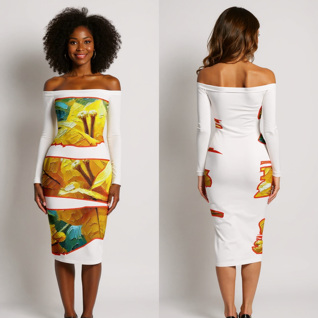 Eclipse Bodycon Off-Shoulder Dress | "Tropical Flower"