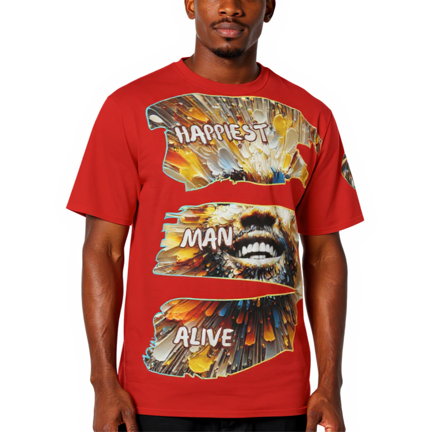 Men's Crewneck Cotton+Polyester Premium T-shirt | "Happiest Man Alive"