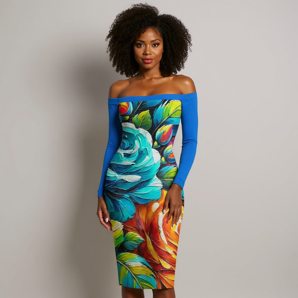 Eclipse Bodycon Off-Shoulder Dress | "Floral Print2"