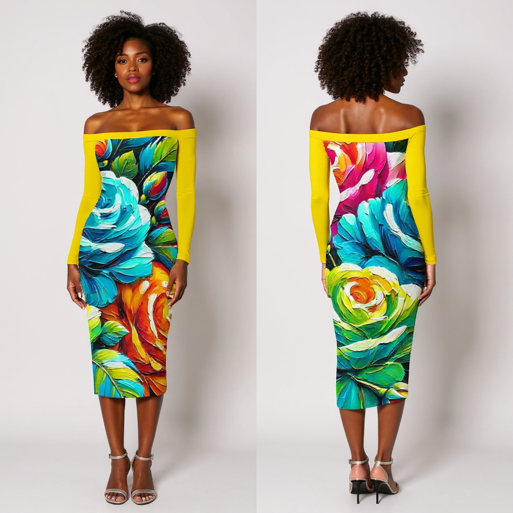 Eclipse Bodycon Off-Shoulder Dress | "Floral Print2"