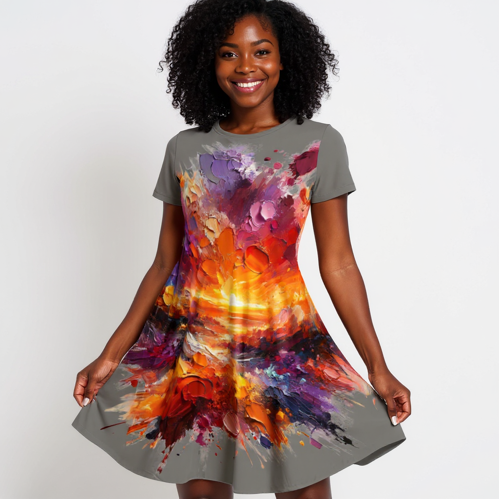 Premium Milk-Silk Short Sleeve Summer Dress |"Sunset"