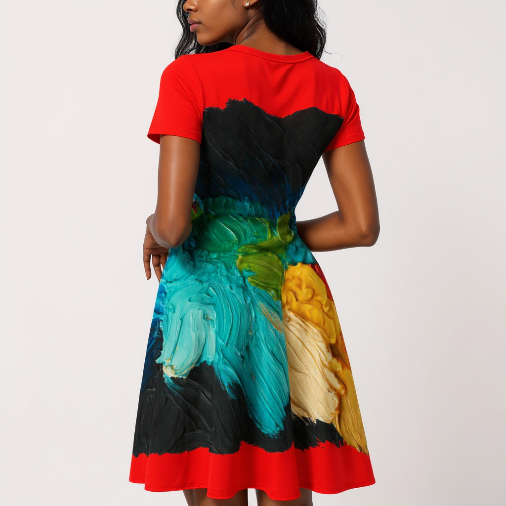 Premium Milk-Silk Short Sleeve Summer Dress |"Paint Abstract"