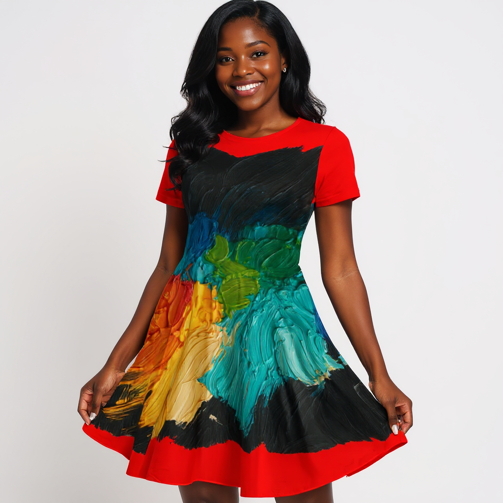 Premium Milk-Silk Short Sleeve Summer Dress |"Paint Abstract"